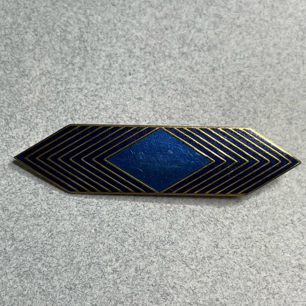 Isle Of Skye Navy Blue & Gold Tone Geometric Bar Brooch Pin 80’s Flair